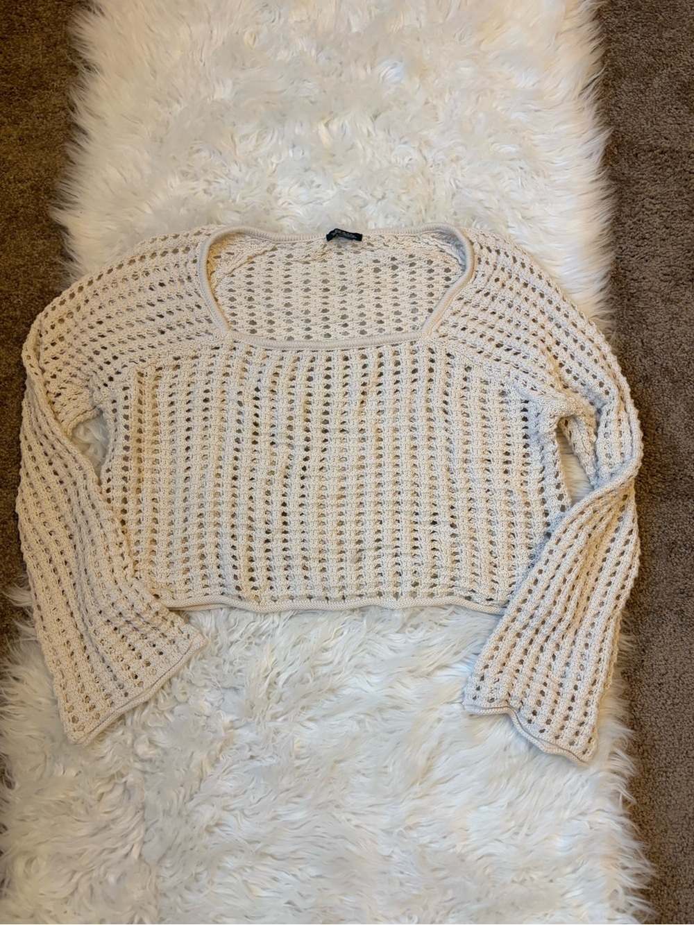 Cream Open-Knit Cropped Sweater
